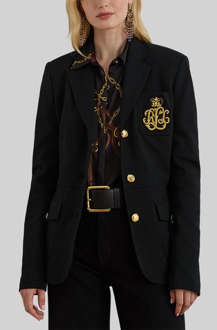 Žakarski suknjič z logo našitkom