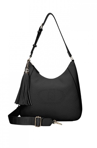 Faux-leather hobo bag with tasseled charm