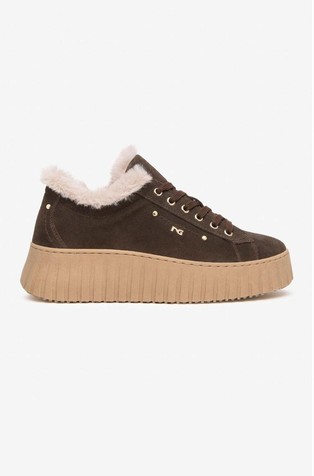 Suede Sneakers with Faux-fur Trims