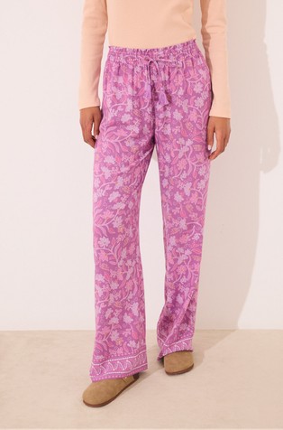 Long viscose trousers with flower pattern