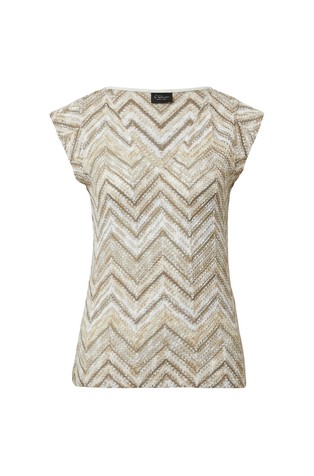S.OLIVER Semi-transparent pattern V-neck T-shirt of knitted jersey Beige 4