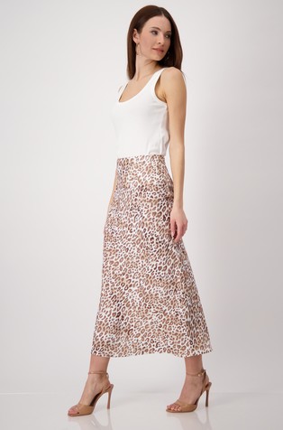 MONARI Long skirt with leopard pattern Camel / White 4