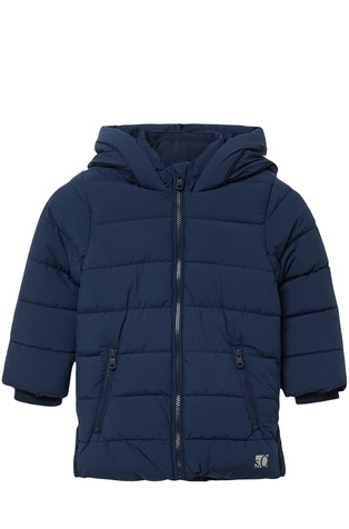 Warm quilted coat with logo detail on hood