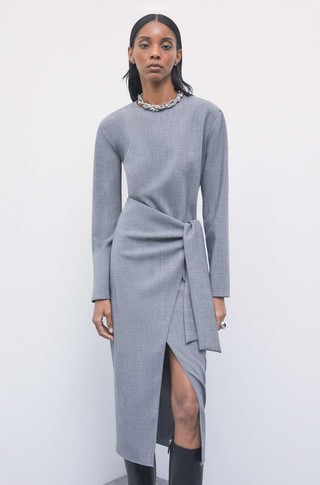 Faux Wrap Midi Dress