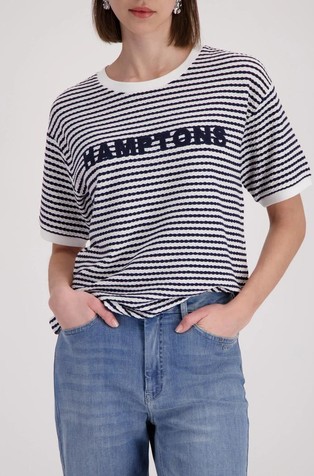 Textured striped T-shirt with lettering