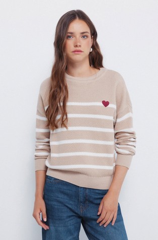 Bombažen pleten pulover s črtastim vzorcem