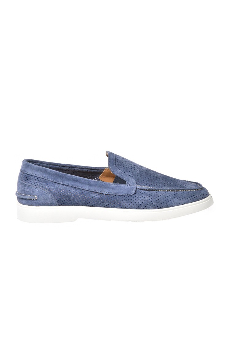 BALDININI Cerulean perforated suede slipper Cerulean Blue 