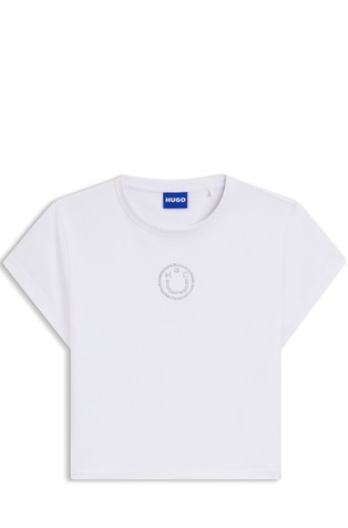 Cropped stretch-cotton T-shirt with rhinestone Happy logo
