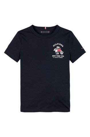 TOMMY HILFIGER Fun Flag regular fit majica s potiskom spredaj in zadaj Modra - Dark Blue 5