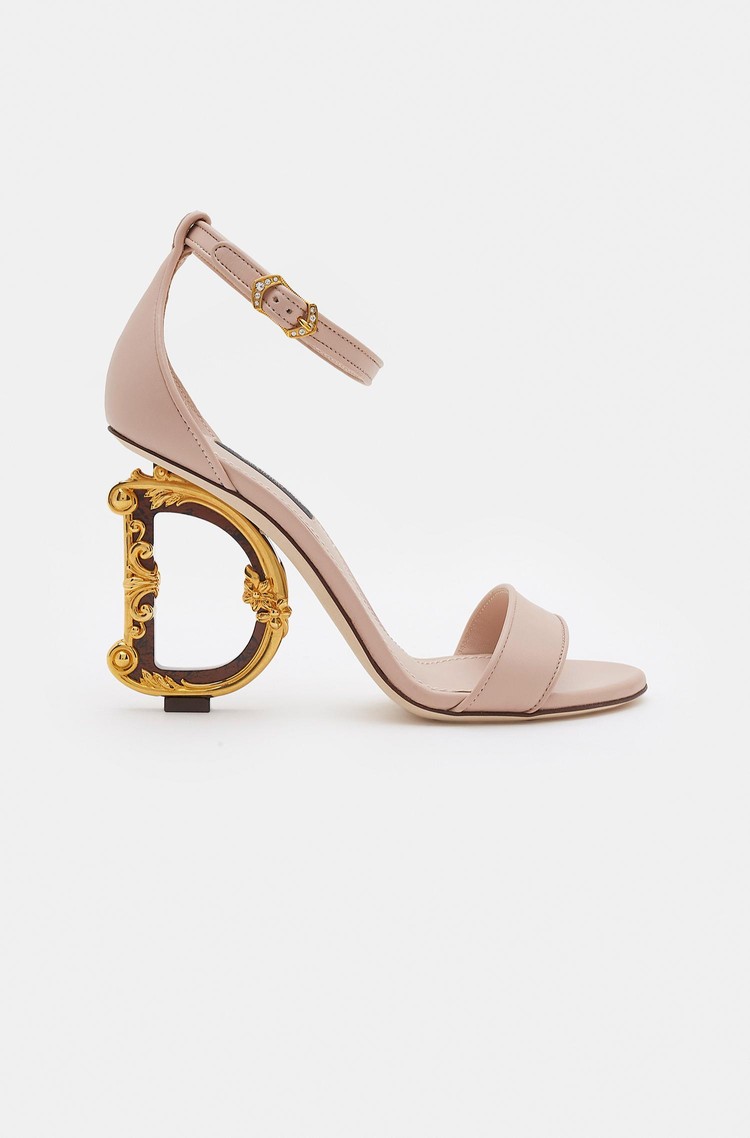 DOLCE &amp; GABBANA Usnjeni sandali z baročno DG peto Roza - Pink 