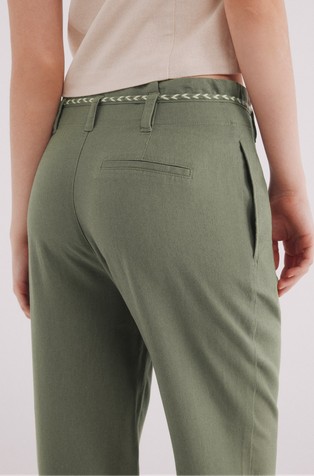SPRINGFIELD Viscose and linen blend trousers with braided belt Green 2