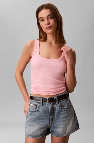 Slim fit rebrasta majica brez rokavov