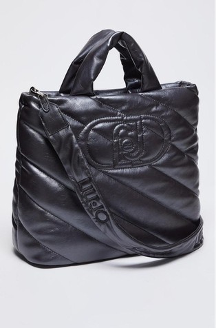 LIU JO Glossy quilted tote bag Anthracite 3
