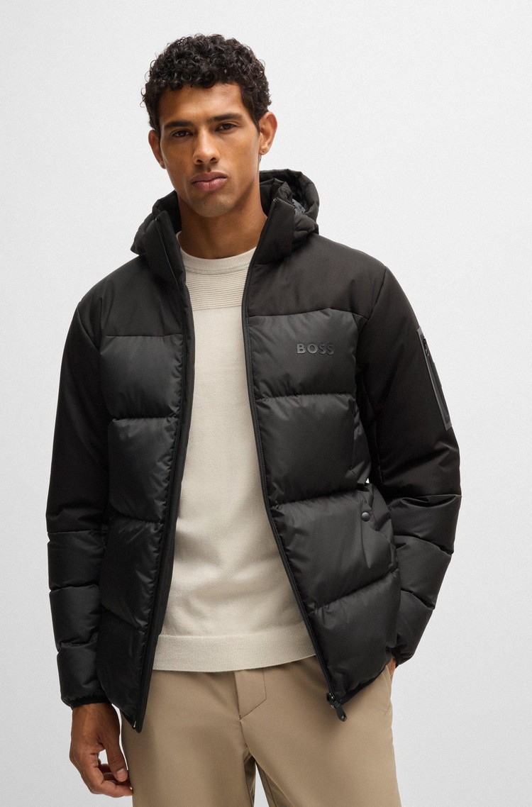 HUGO BOSS Water-repellent down jacket with detachable hood Black 
