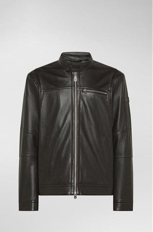 Leather biker jacket with chest pockets
