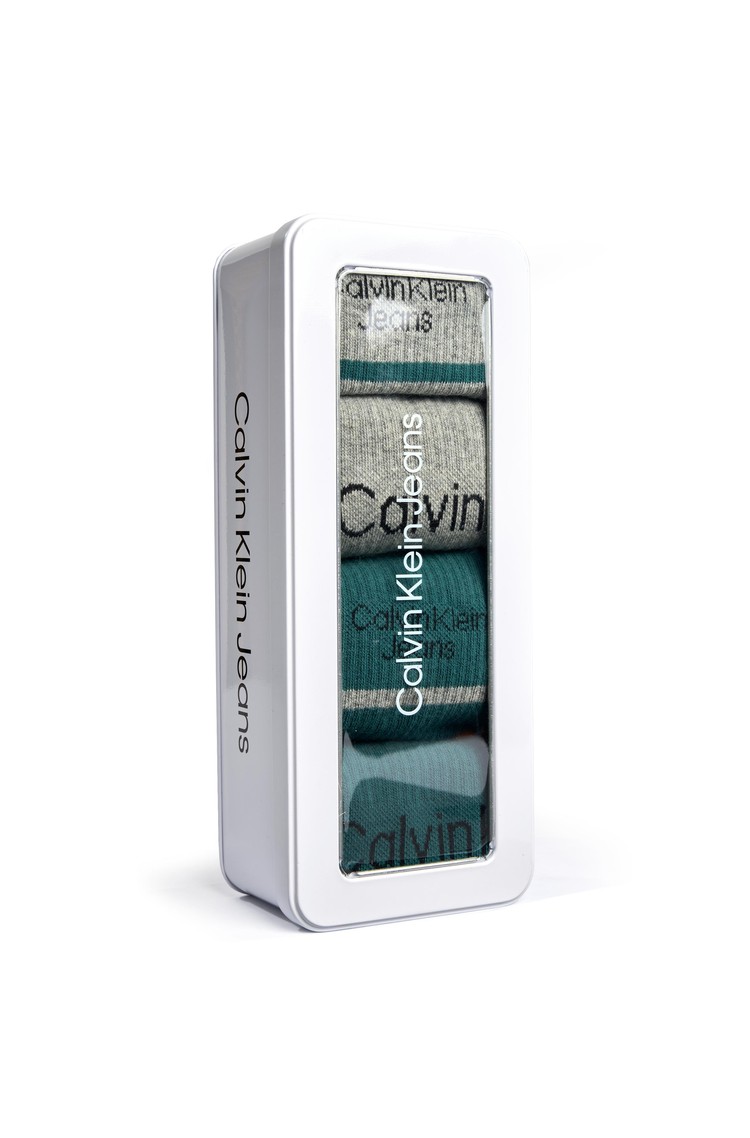 CALVIN KLEIN Paket 4 parov nogavic v darilni škatli Siva - Grey/Green 