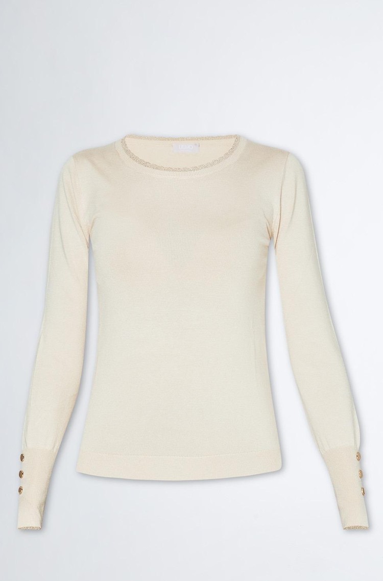 LIU JO Round neck jumper with decorative buttons Beige 