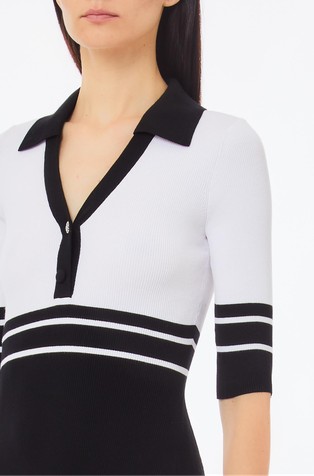 LIU JO Pletena polo obleka s kratkimi rokavi Večbarvna - White / Black 3