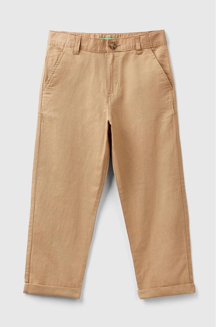 BENETTON Relaxed fit hlače iz lanene mešanice Bež - Camel 
