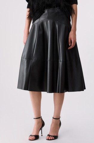 Flared midi skirt in coated fabric
