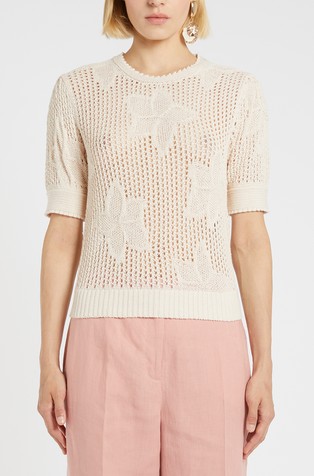 Mrežasto pletena majica z motivi rož