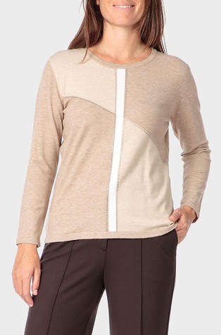 Pleten pulover z intarzijskim vzorcem in okrasnimi kamenčki