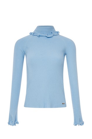 Slim fit pletena majica z volančki
