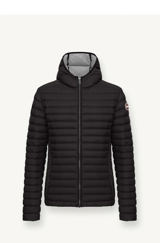 Water-repellent down jacket with fixed hood