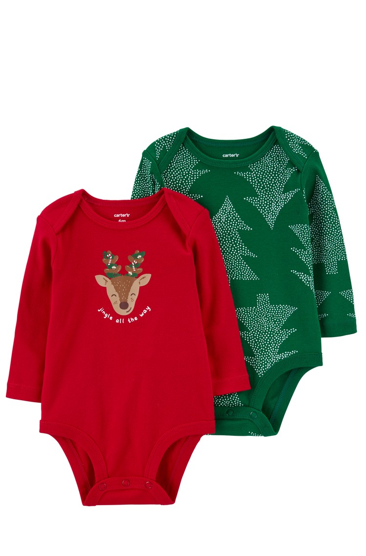 CARTER'S 2-Pack Christmas Long-Sleeve Bodysuits Multi 