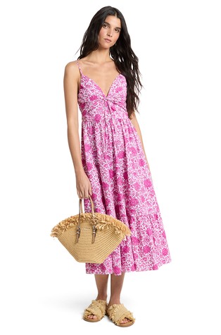 Midi obleka iz bombažnega poplina s cvetličnim vzorcem