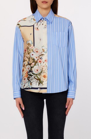 Straight shirt with stripes and floral print