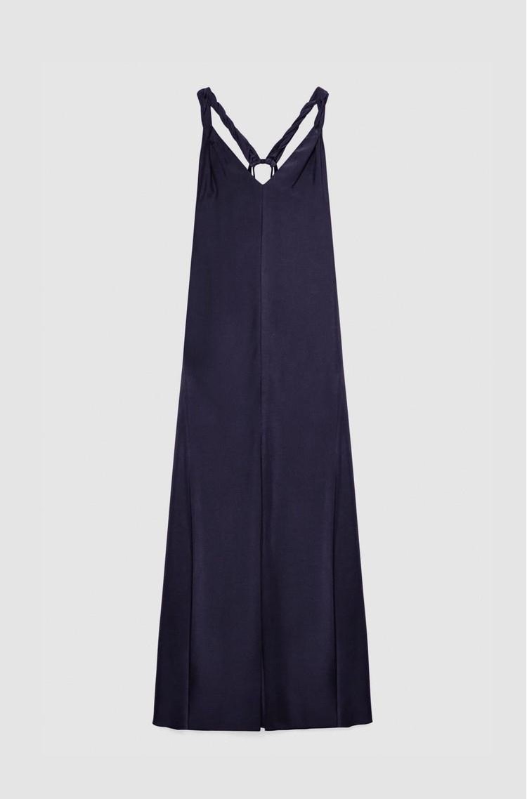 PATRIZIA PEPE Essential dolga viskozna obleka z V-izrezom Modra - Dark Blue 