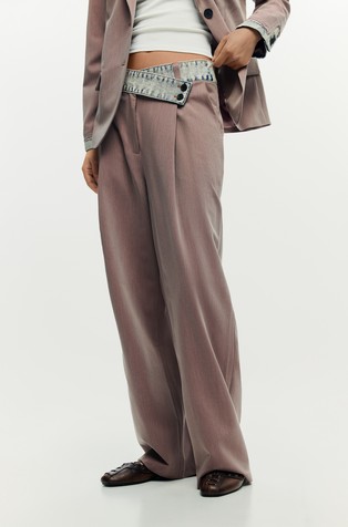 Recycled trousers with contrast waistband and pleats