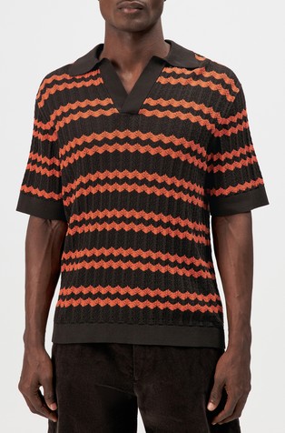 Oversized fit pletena polo majica s cik-cak žakarskim vzorcem