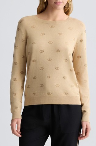 Viscose blend jumper with logo pattern