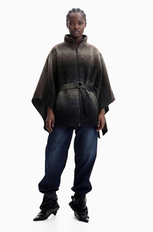 Knit poncho with belt