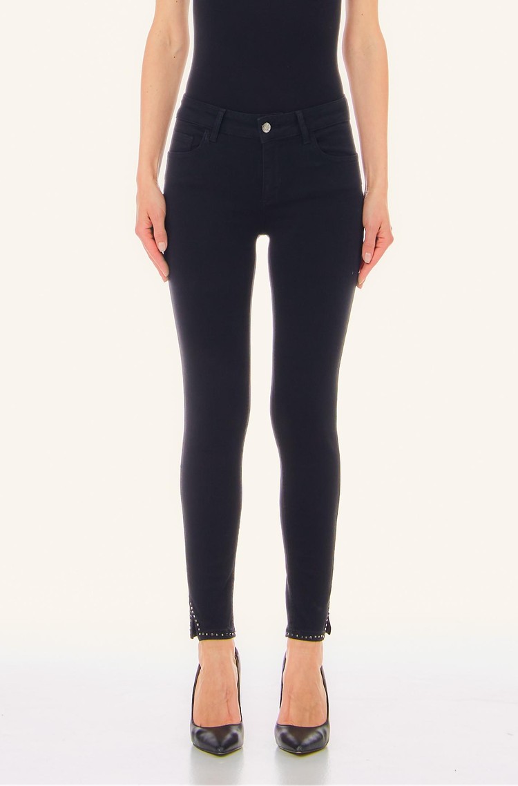 LIU JO Skinny fit jeans hlače z okrasnimi kamenčki Črna - Black 