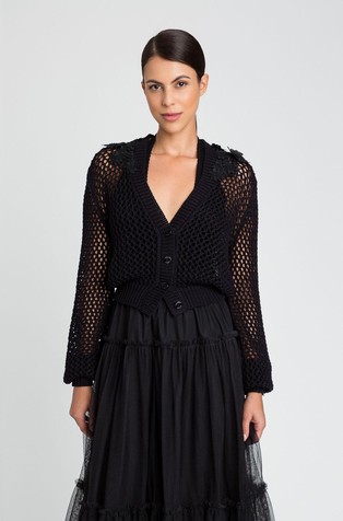 Open-knit cardigan with floral embroideries