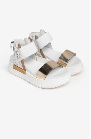 NEROGIARDINI Usnjeni sandali s platformo Bela - White/Grey 2