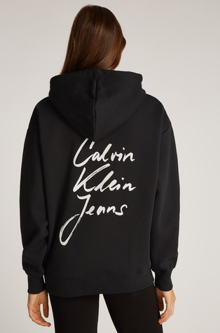 CALVIN KLEIN Relaxed fit pulover s kapuco in logotipom zadaj Črna - Black 2