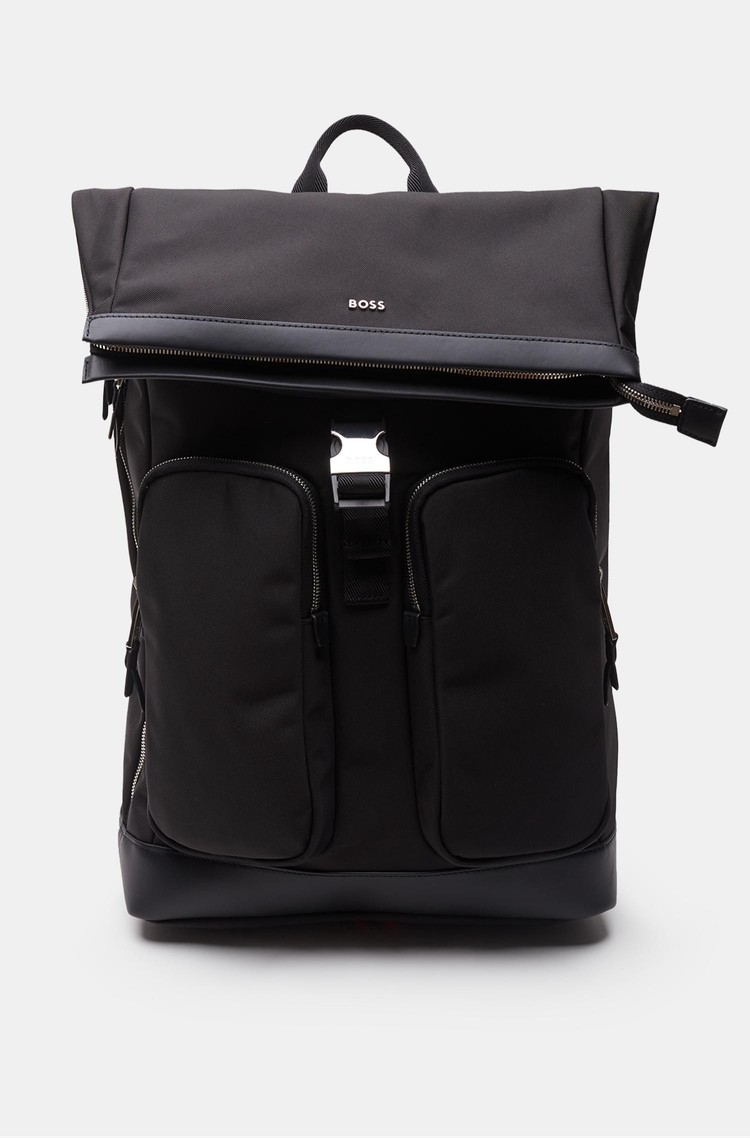 HUGO BOSS Multi-pocket roll-top backpack Black 