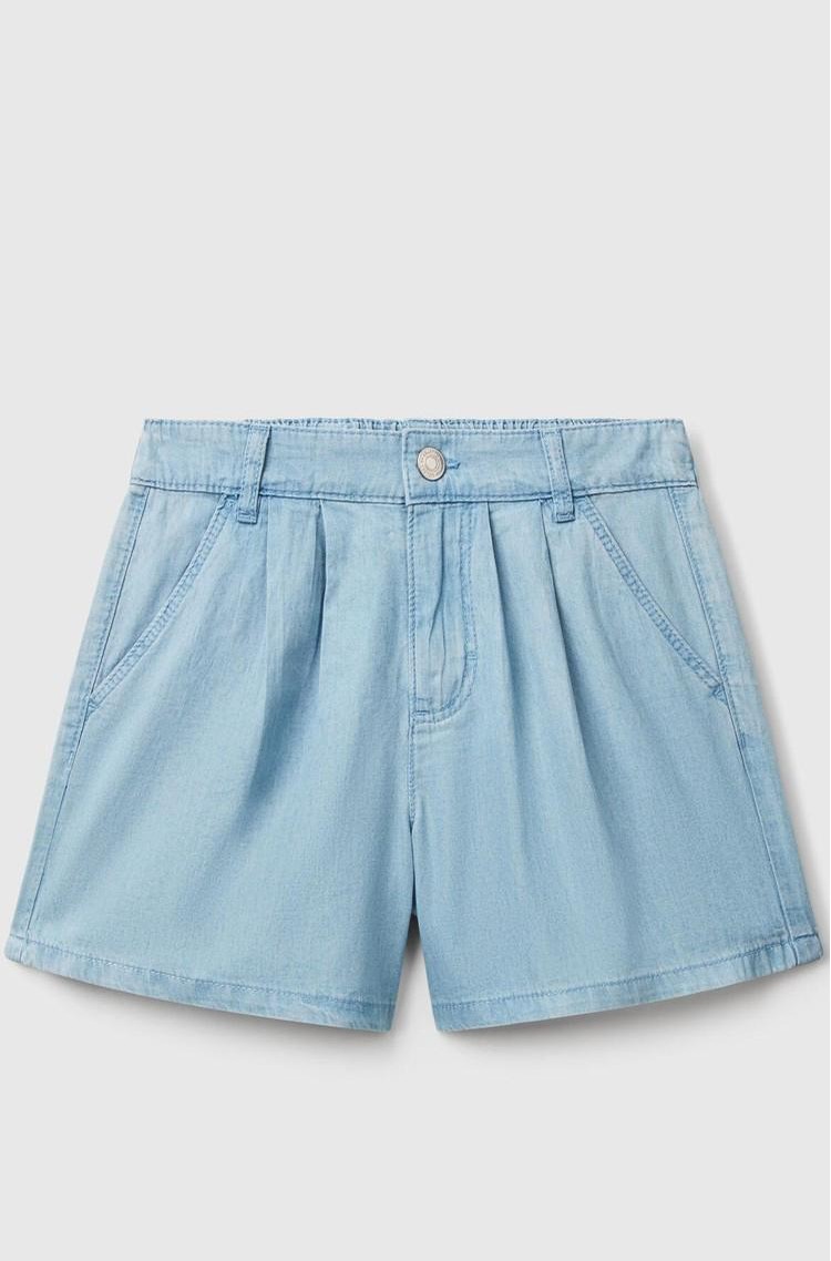 BENETTON Cotton chambray shorts with pleats Light Blue 