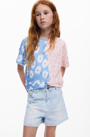 Dvobarvna bombažna majica s kratkimi rokavi