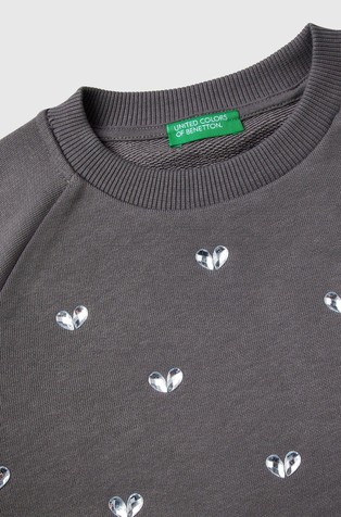 BENETTON Pulover z okrasnimi kamni v obliki srčkov Siva - Dark Gray 3