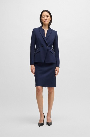HUGO BOSS Slim-fit blazer with zipped pockets Dark Blue 3