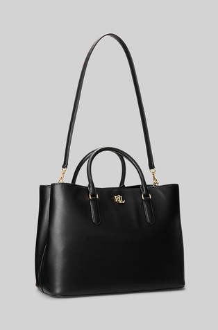 RALPH LAUREN Marcy večja usnjena ročna torba Črna - Black 4