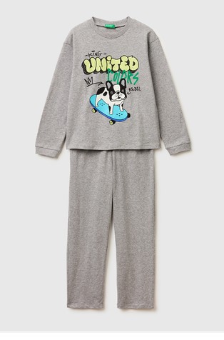 Bombažna pižama z dolgimi rokavi in logotipom