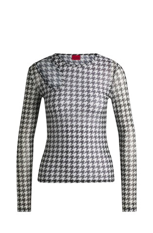 Printed-mesh top with cut-out neckline