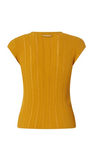 PINKO Ribbed knit top with openwork and keyhole opening Yellow 2