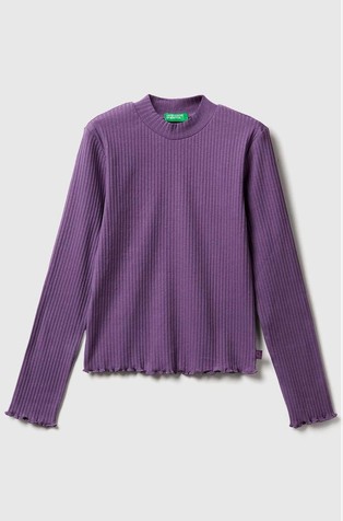 Slim fit rebrasta bombažna majica z dolgimi rokavi